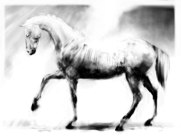 Arte digital titulada "Horse 17 Pegasus" por Michel Thiery (By Daesyl arts), Obra de arte original, Pintura Digital