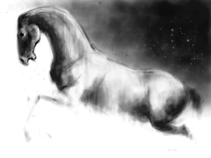 Digital Arts titled "Horse 22 Pegasus" by Michel Thiery (By Daesyl arts), Original Artwork, Digital Painting