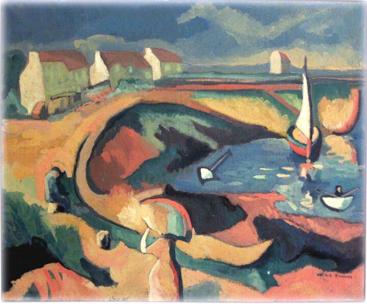 Peinture intitulée "port de Portivy" par Michel Thomas, Œuvre d'art originale, Huile