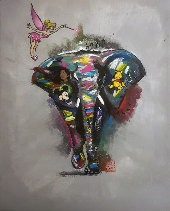 Malerei mit dem Titel "Elephant&cie n°2" von Michel Uderso, Original-Kunstwerk, Acryl