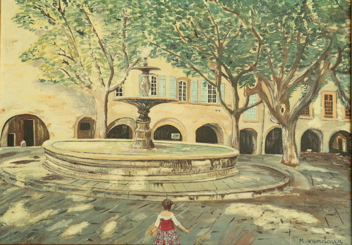Peinture intitulée "fontaine place aux…" par Michel Vandoorn, Œuvre d'art originale, Acrylique