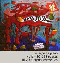 Peinture intitulée "La leçon de piano" par Michel Vermeulen, Œuvre d'art originale, Huile