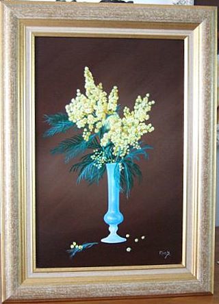 Painting titled "Le petit vase bleu" by Michel Vignez, Original Artwork, Oil