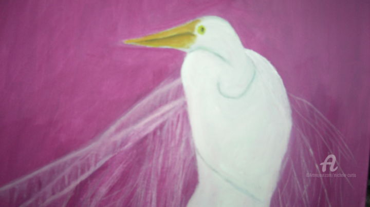 Painting titled "The Egret" by Michela Curtis, Original Artwork, Oil