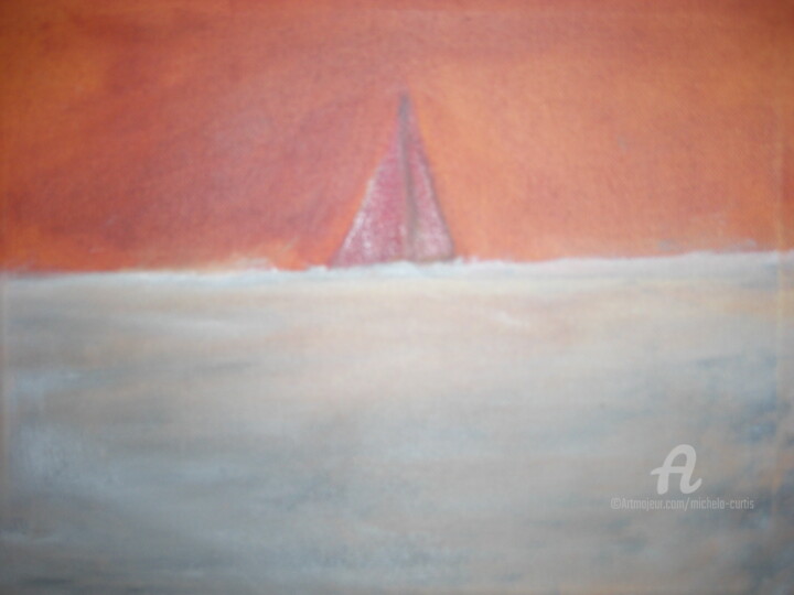 Peinture intitulée "Sailboat at Dusk" par Michela Curtis, Œuvre d'art originale, Huile Monté sur Châssis en bois