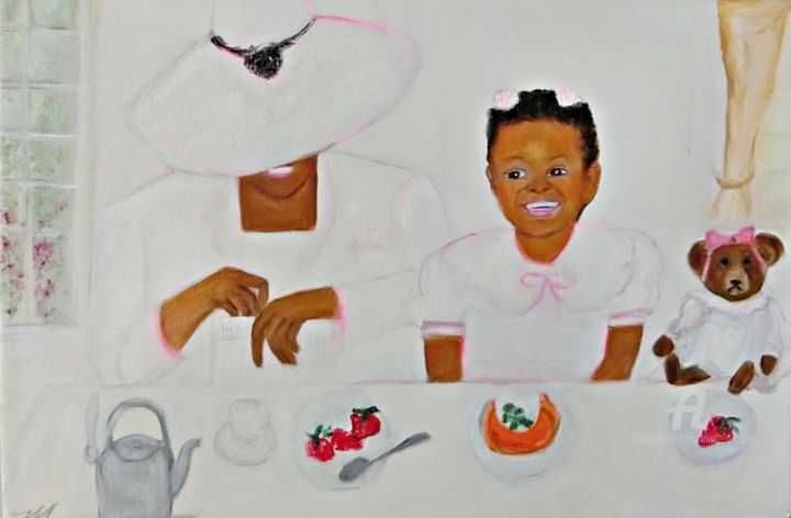Painting titled "Brunch" by Michela Curtis, Original Artwork, Oil Mounted on Other rigid panel