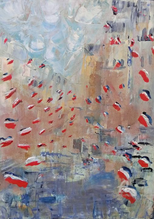 Painting titled "After Monet's Rue M…" by Michela Curtis, Original Artwork, Oil