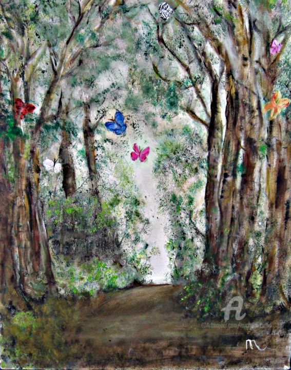 Painting titled "Butterfly Forest" by Michela Curtis, Original Artwork, Oil