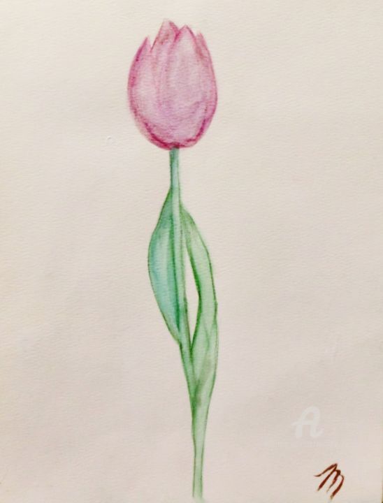 Картина под названием "The Tulip" - Michela Curtis, Подлинное произведение искусства, Акварель