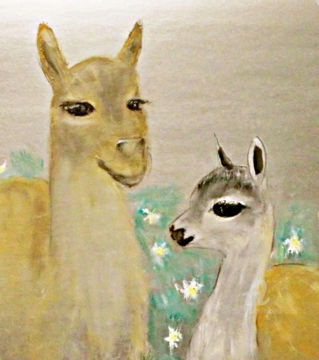 Painting titled "The Guanacos" by Michela Curtis, Original Artwork, Oil