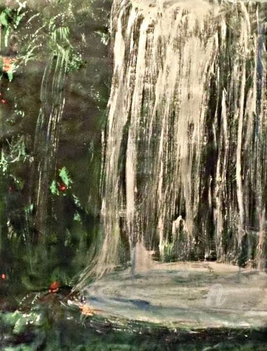 Painting titled "Jamaican Waterfall" by Michela Curtis, Original Artwork, Oil