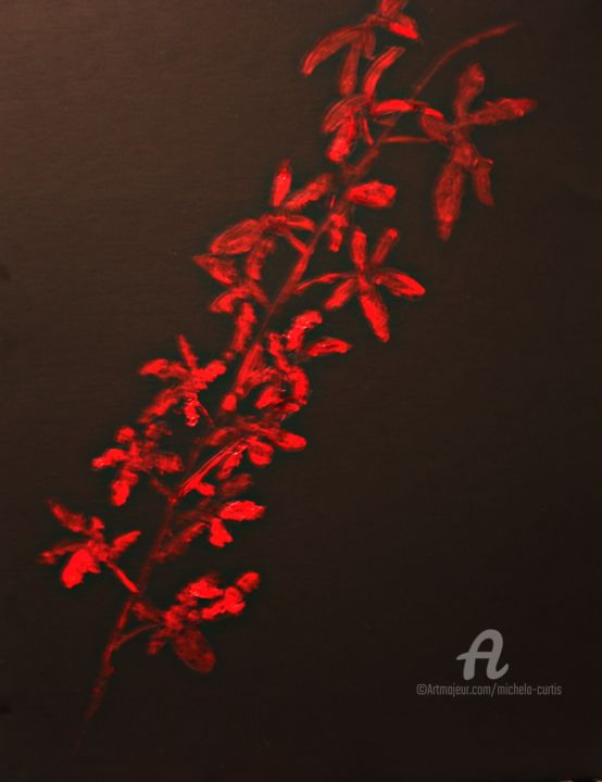 Schilderij getiteld "Red Orchids" door Michela Curtis, Origineel Kunstwerk, Olie