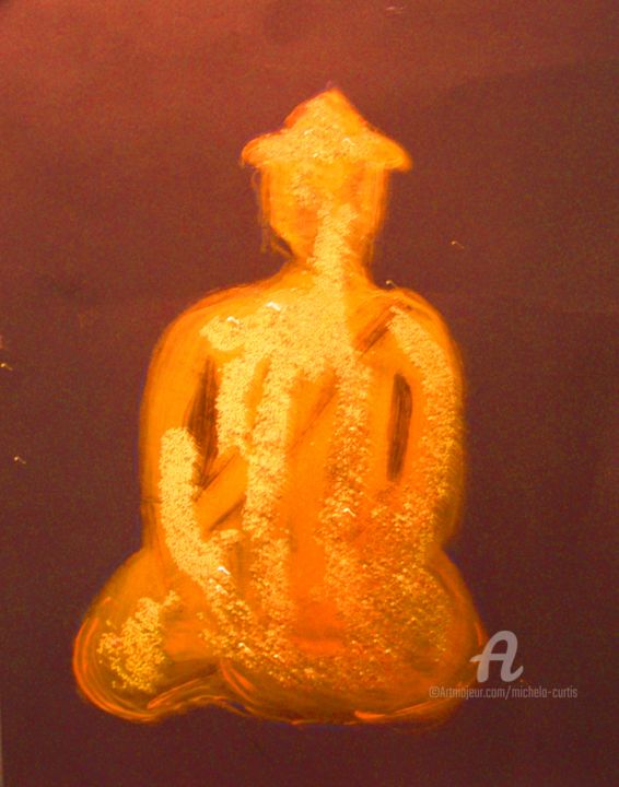 绘画 标题为“The Golden Buddha” 由Michela Curtis, 原创艺术品, 丙烯 安装在其他刚性面板上
