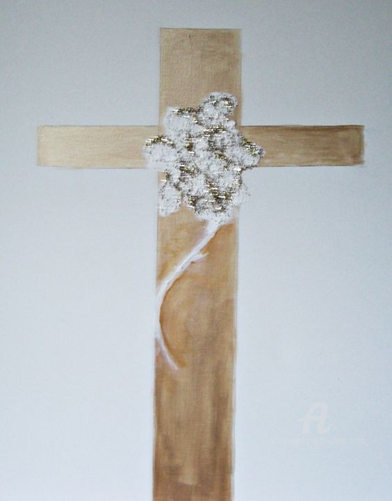 Painting titled "The Cross" by Michela Curtis, Original Artwork, Acrylic