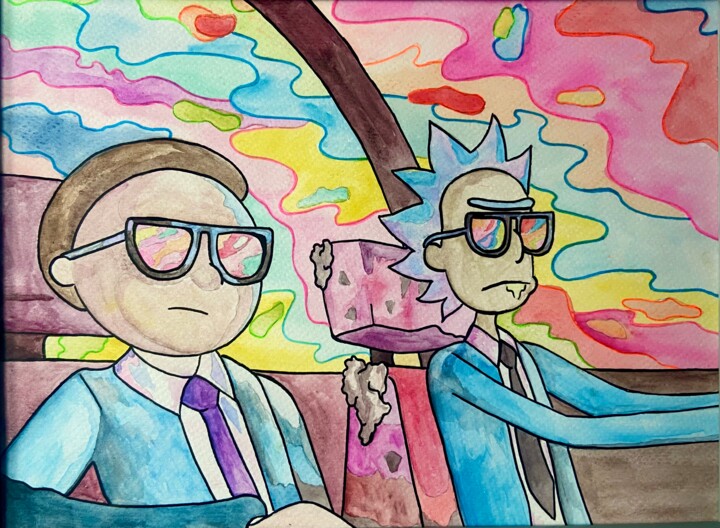 Painting titled "rick&morty" by Michela Vincenzo, Original Artwork, Watercolor