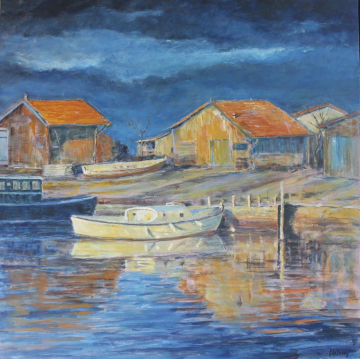 Peinture intitulée "Au bord du quai" par Michel Adam, Œuvre d'art originale, Acrylique