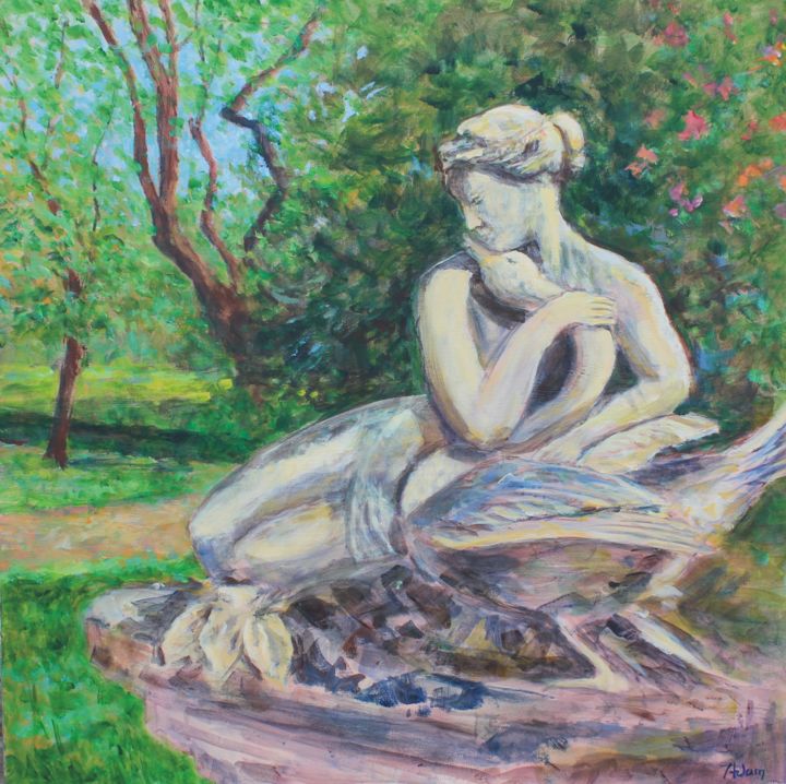 Painting titled "léda et le cygne" by Michel Adam, Original Artwork, Acrylic