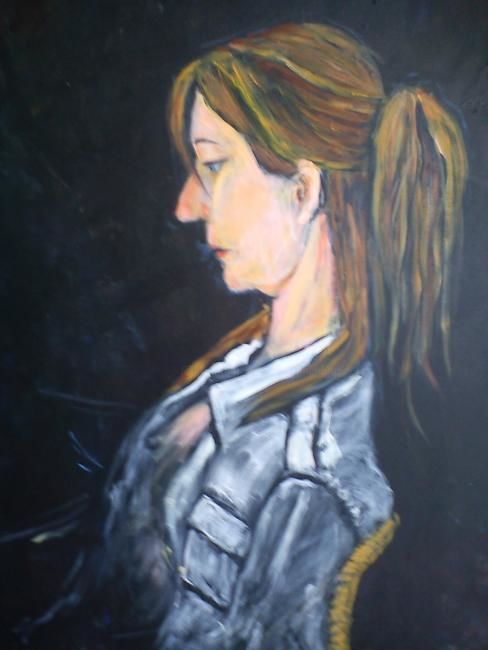 Painting titled "Chez Maria - Céline" by Michel Adam, Original Artwork