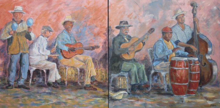 Painting titled "Music Cuba 2 et 3" by Michel Adam, Original Artwork, Acrylic