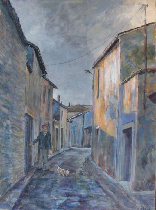 Painting titled "Promenade en ville" by Michel Adam, Original Artwork, Acrylic