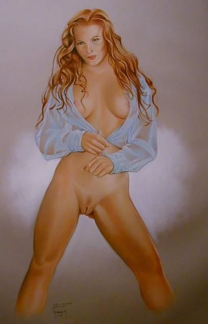 Painting titled "Femme nue à la chem…" by Michel-Ange Médina, Original Artwork