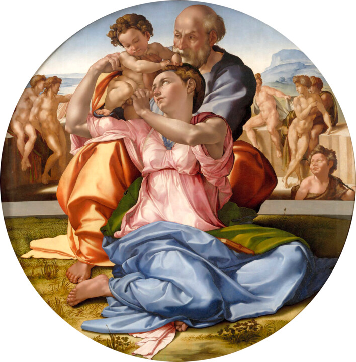 Malerei mit dem Titel "Tondo Doni" von Michelangelo, Original-Kunstwerk, Tempera
