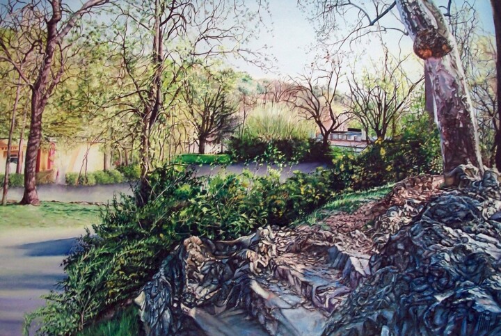 Painting titled "Scalinate del Parco" by Michelangelo Rossi, Original Artwork, Oil