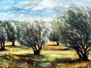 Peinture intitulée "Le champ d'oliviers" par Michel Ballanger, Œuvre d'art originale