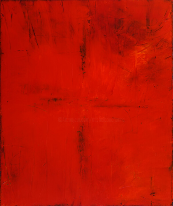 Картина под названием "SURFACE N°21 "RED"" - Michel Boucharinc, Подлинное произведение искусства, Акрил Установлен на Деревя…