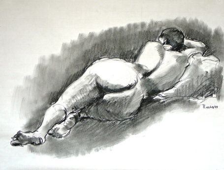 Disegno intitolato "Nu Couché" da Michel Cabon, Opera d'arte originale