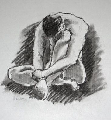 Disegno intitolato "Nu Assis" da Michel Cabon, Opera d'arte originale