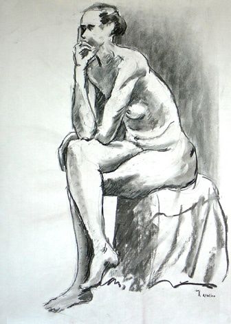 Disegno intitolato "Nu Assis" da Michel Cabon, Opera d'arte originale