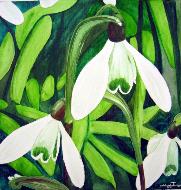 PERCE-NEIGE - Painting, 45x45 cm ©2010 by Michel Cendra-Terrassa -
Quelques perce-neige sur les feuilles