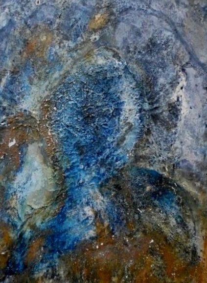 Painting titled "L'oiseau bleu" by Michel Darves, Original Artwork, Acrylic