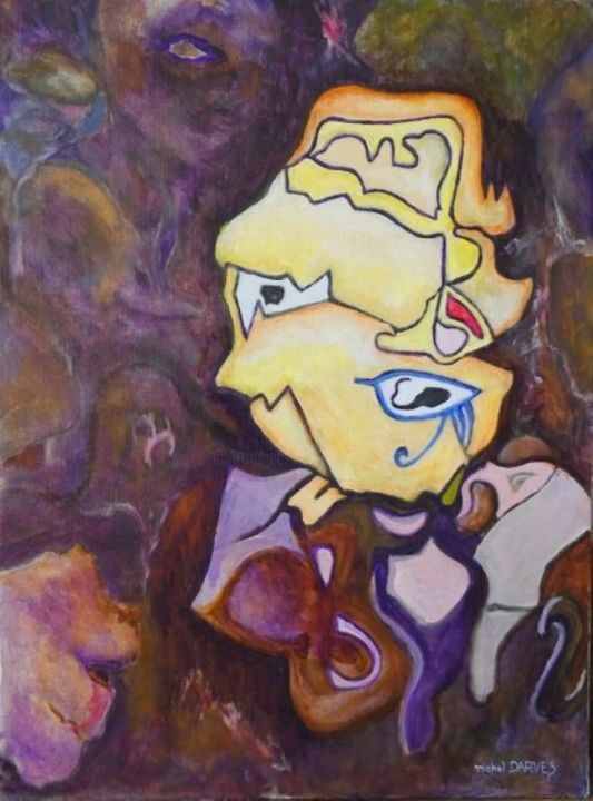 Malerei mit dem Titel "L'oeil d'Akhénaton.…" von Michel Darves, Original-Kunstwerk, Acryl