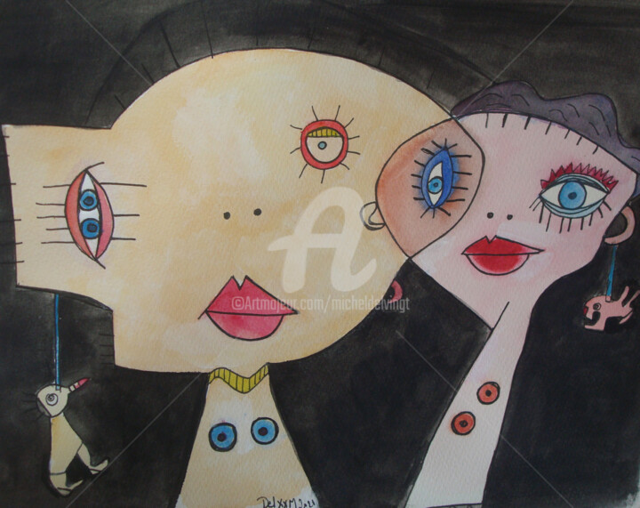 Schilderij getiteld "Love1" door Michel Delvingt, Origineel Kunstwerk, Aquarel