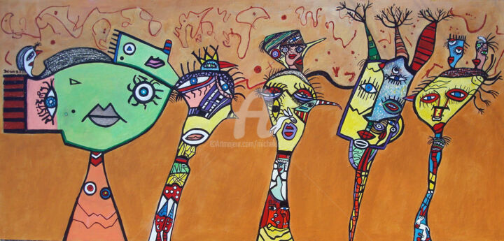 Painting titled "Totemisation" by Michel Delvingt, Original Artwork, Acrylic