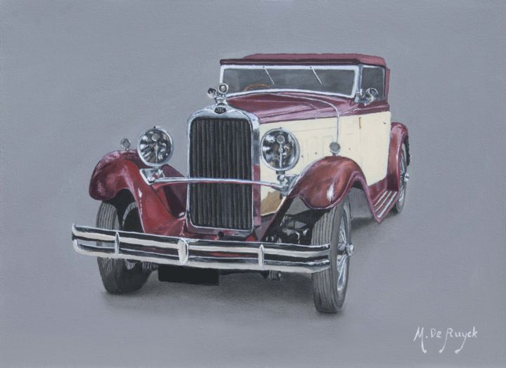 Painting titled "Voiture ancienne "D…" by Michel De Ruyck, Original Artwork, Oil