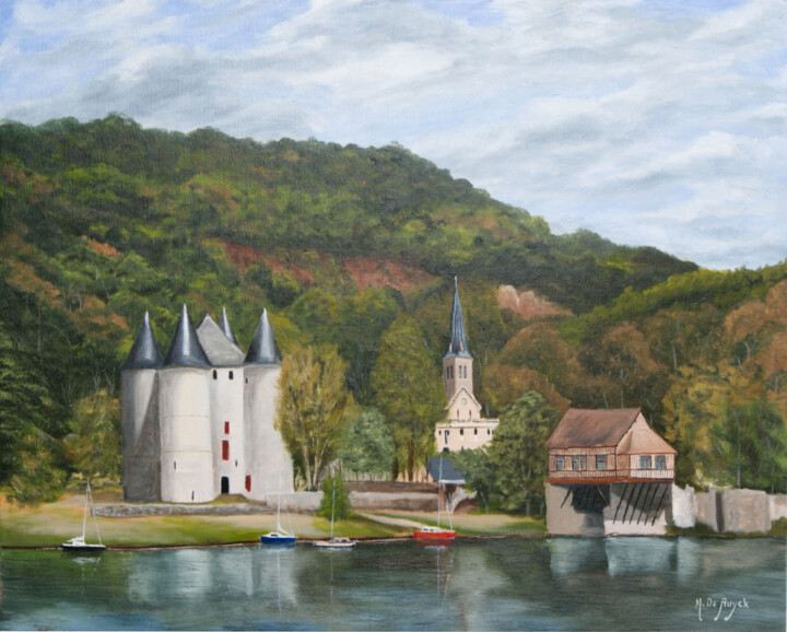 Painting titled "Vue sur Vernonnet" by Michel De Ruyck, Original Artwork, Oil Mounted on Wood Stretcher frame