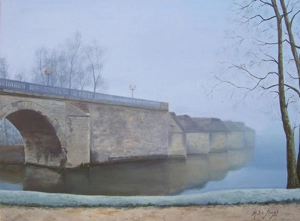 Peinture intitulée "pont ancien de Pois…" par Michel De Ruyck, Œuvre d'art originale, Huile