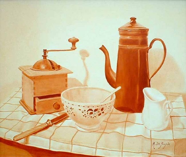 Painting titled "petit déjeuner" by Michel De Ruyck, Original Artwork, Oil