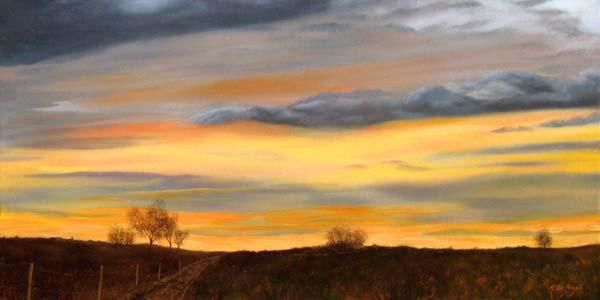 Peinture intitulée "coucher de soleil s…" par Michel De Ruyck, Œuvre d'art originale, Huile