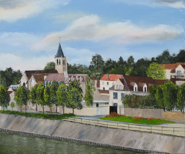 Painting titled "Andrésy vue de l'il…" by Michel De Ruyck, Original Artwork