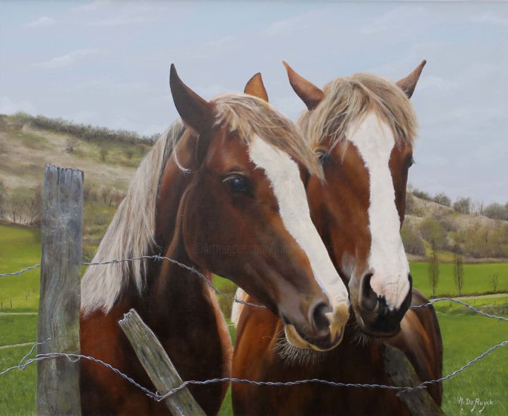 Malarstwo zatytułowany „2 chevaux.jpg” autorstwa Michel De Ruyck, Oryginalna praca, Olej