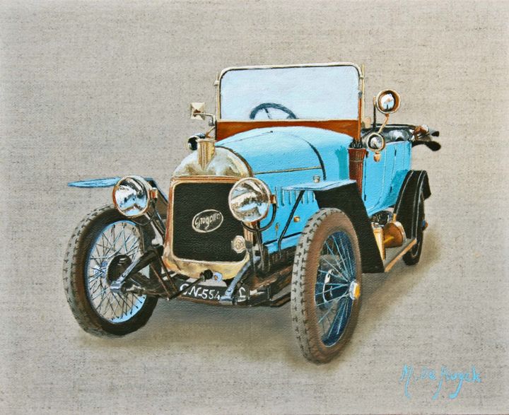 Painting titled "voiture-ancienne-gr…" by Michel De Ruyck, Original Artwork, Oil