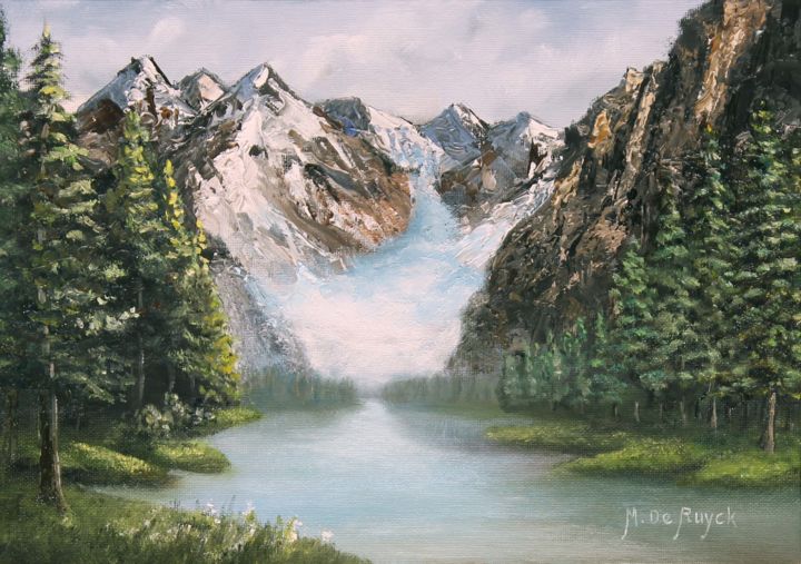 Painting titled "Montagne et glacier" by Michel De Ruyck, Original Artwork, Oil