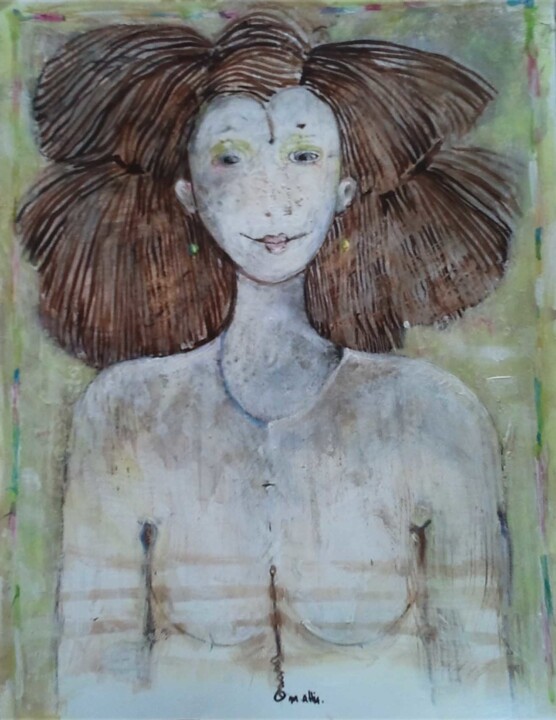 Painting titled "Blanche et gribouil…" by Michèle Attia, Original Artwork