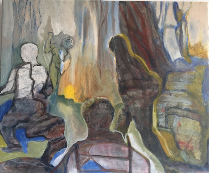 Malerei mit dem Titel "Le pas du bois" von Michèle Bachelet, Original-Kunstwerk, Öl Auf Keilrahmen aus Holz montiert