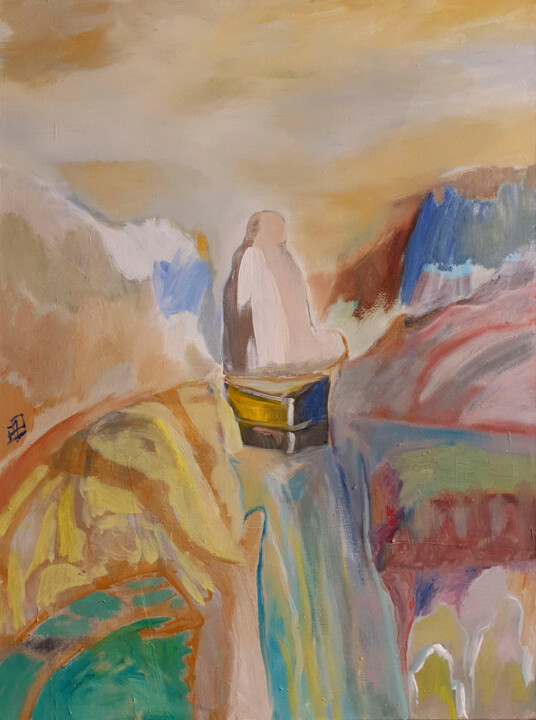 Malerei mit dem Titel "La cascade" von Michèle Bachelet, Original-Kunstwerk, Öl Auf Keilrahmen aus Holz montiert