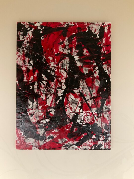 Painting titled "Akakuroi" by Michele Barthe, Original Artwork, Acrylic Mounted on Wood Stretcher frame